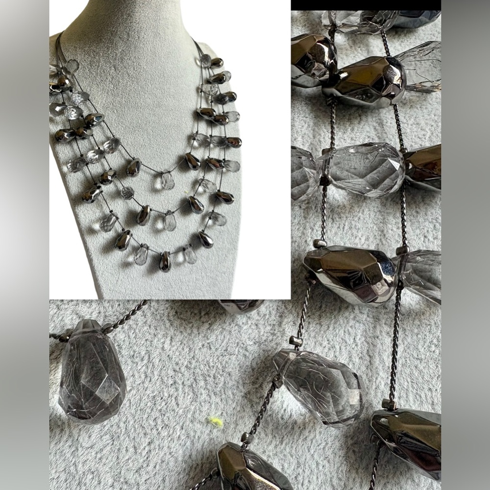 Beautiful Teardrop Multi Strand Necklace Gunmetal